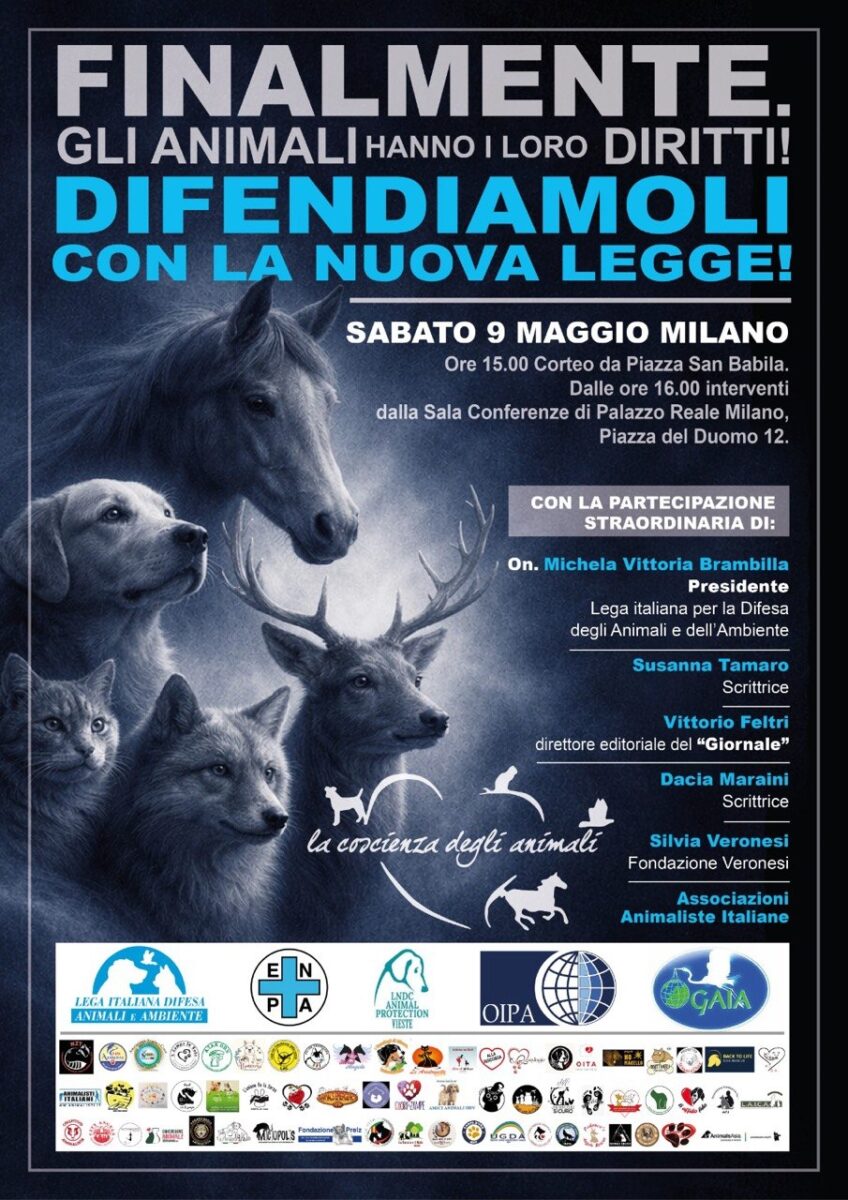 LEGGE BRAMBILLA, DOMANI A MILANO CORTEO E INCONTRO PUBBLICO SUI DIRITTI DEGLI ANIMALI